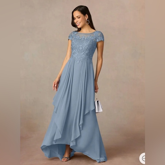 Azazie Dresses & Skirts - AZAZIE LUNDA Plus Size A20 Dusty Blue A-Line Lace Chiffon Dress Wedding Prom